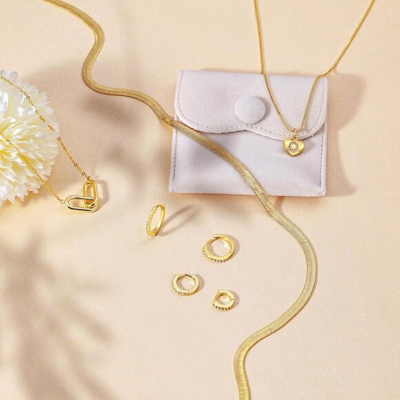 3 Pairs Gold Hoop Earrings Set: Dainty Stud Earrings Trendy Small 14K Gold Plate - Picture 9 of 9